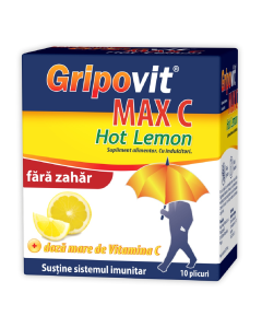 Gripovit Max C Hot Lemon fara zahar, 10 plicuri, Zdrovit