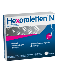 Hexoraletten N, 5 mg+1,5 mg, 16 pastile, Johnson&Johnson