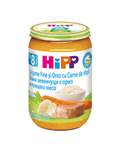Legume fine si orez cu carne de vitel, +8 luni, 220 g, Hipp