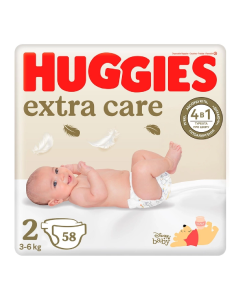 Scutece Extra Care Marimea 2, 3-6kg, 58 bucati, Huggies