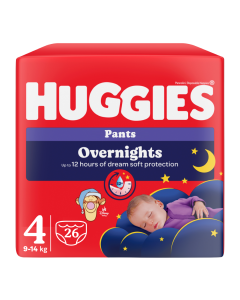Scutece chilotel de noapte Overnights, Nr.4, 9-14 kg, 26 bucati, Huggies