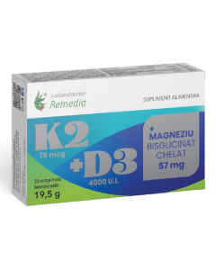 K2+D3+Mg Bisglicinat chelat, 2*15 comprimate filmate, Remedia