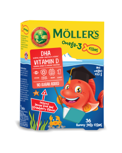 Pestisori gumati cu Omega 3 si aroma de lamaie verde si capsuni, 36 jeleuri, Moller's