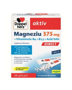 Magneziu 375 mg Direct + Vitaminele B6 + B12 + Acid folic, 20 plicuri, Doppelherz