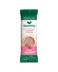 Sanovita Mini rondele din orez cu glazura de capsuni, 24 g