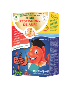Pestisori gumati cu Omega 3 si aroma de lamaie verde si capsuni, 36 jeleuri, Moller's