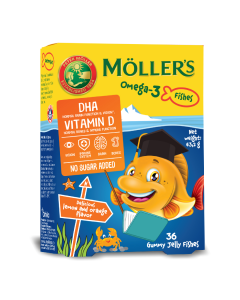 Pestisori gumati cu Omega-3 si aroma de portocale, 36 jeleuri, Moller's