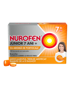Nurofen Junior cu aroma de portocale 7+ ani, 100 mg, 24 capsule moi masticabile, Reckitt