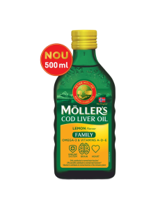 Cod liver oil Omega 3 cu aroma de lamaie Family, 500 ml, Moller's