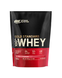 Proteine din zer, pudra proteica, ON 100% Whey Gold Standard, capsuni, 450g, Optimum Nutrition