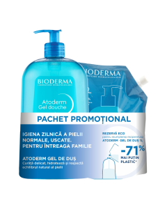 Pachet Gel de dus si rezerva Atoderm, 2*1000 ml, Bioderma