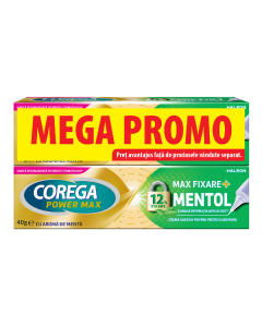 Pachet Crema adeziva pentru proteza dentara Max Fixare + Mentol Corega, 2*40 g, Haleon