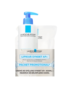 Pachet Crema de spalare Lipikar Syndet AP+, 400 ml + Rezerva, 400 ml, La Roche-Posay