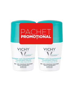 Pachet Deodorant roll-on antiperspirant cu parfum 48h, 50 ml + 50 ml, Vichy