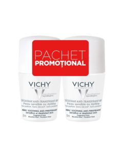Pachet Deodorant roll-on antiperspirant fara parfum 48h, 50 ml + 50 ml, Vichy