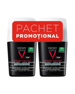 Pachet Deodorant roll-on antiperspirant pentru barbati Control Extrem 72H, 50 ml + 50 ml, Vichy
