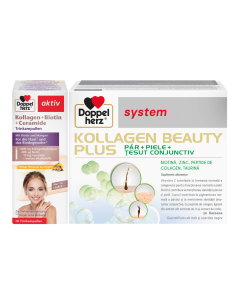 Pachet Kollagen Beauty Plus*30 flacoane și Kollagen+Biotină+Ceramide*10 flacoane, Doppelherz 