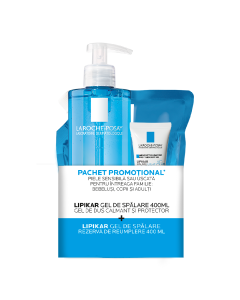 Pachet Gel de dus calmant Lipikar, 400 ml + Rezerva, 400 ml + Balsam Lipikar Baume Light AP+M, 15 ml, La Roche-Posay