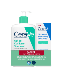 Pachet Gel spumant de curatare, 473ml + Gel-crema cu efect hidratant, 52ml, CeraVe
