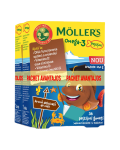 Pachet 2 bucati * Moller s Omega-3, 36 pestisori gumati aroma cola