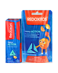 Pachet Redoxon Triple Action, 10 comprimate + Jeleuri Redoxitos Triple Action, 25 bucati, Bayer