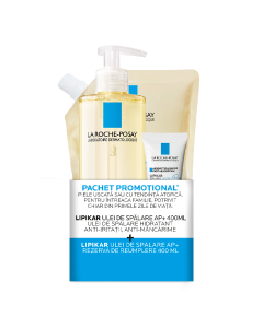 Pachet Ulei de spalare Lipikar AP+, 400 ml + Rezerva, 400 ml + Balsam Lipikar Baume Light AP+M, 15 ml, La Roche-Posay