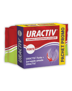 Pachet Uractiv Forte, 20 comprimate si Servetele umede Uractiv, 20 bucati, Terapia