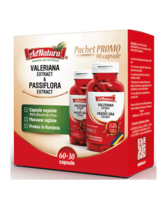 Pachet Valeriana + Passiflora, 60+30 capsule, AdNatura