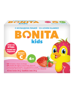 Pastile de supt moi Kids, cu aroma capsuni, 24 bucati, Bonita