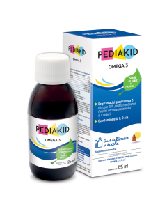 Pediakid Omega 3 si Vitaminele A,C,D,E sirop cu gust de lamaie si cola, 125 ml