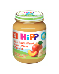 Piure de mere, banane si piersici, de la 4 luni, 125g, Hipp 