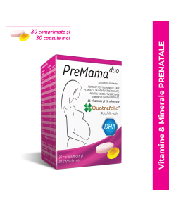 Complex de multivitamine PreMama Duo, 30 comprimate + 30 capsule moi, Alkaloid
