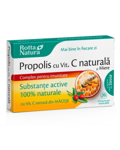 Propolis cu Vitamina C Naturala si Miere, 30 comprimate masticabile, Rotta Natura