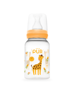 Biberon cu desen, galben, 0-3 luni, 125ml, PUR 