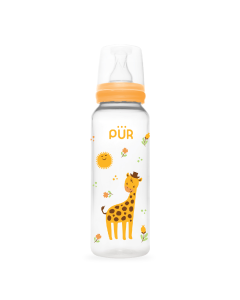 Biberon cu desen, galben, +3 luni, 250ml, PUR 