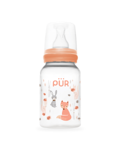 Biberon cu desen, piersica, 0-3 luni, 125ml, PUR 