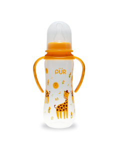 Biberon cu desen si manere, galben, +6 luni, 250ml, PUR 