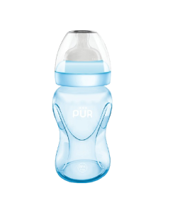 Biberon cu gura larga, albastru, +6luni, 250ml, PUR 