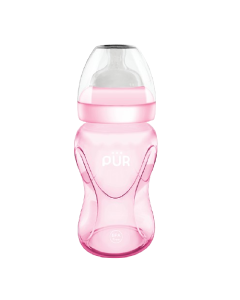 Biberon cu gura larga, roz, +6luni, 250ml, PUR 