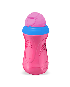 Pahar Sport cu pai, roz, +6luni, 350ml, PUR 