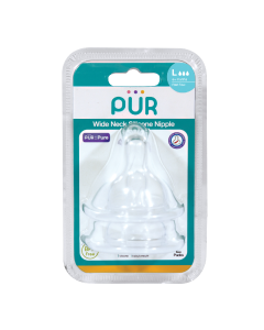 Set 2 tetine silicon pentru biberon cu gura larga marime L, +6 luni, PUR 