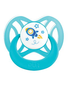 Suzeta din silicon simetrica, +6 luni, albastru, PUR 