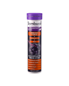 Tablete efervescente cu soc negru, vitamina C si zinc Immuno Forte, Sambucol