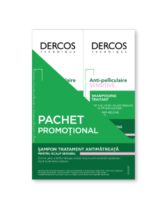 Pachet Sampon anti-matreata Dercos Sensitive, 2* 200 ml, Vichy
