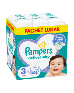 Scutece Active Baby, marimea 3, 6-10 kg, 208 bucati, Pampers
