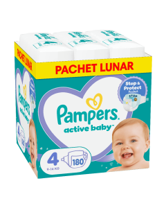 Pampers Scutece Active Baby, Marimea 4, 9 -14 kg, XXL BOX, 180 bucati