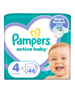 Scutece Active Baby, marimea 4, 9-14 kg, 46 bucati, Pampers