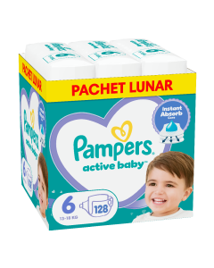 Pampers Scutece Active Baby, Marimea 6 Extra Large, 13 -18 kg, 128 bucati