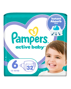 Scutece Active Baby, marimea 6, 13-18 kg, 32 bucati, Pampers