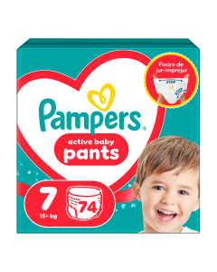 Scutece chilotel Active Baby Pants, marimea 7, 15+ kg, 74 bucati, Pampers